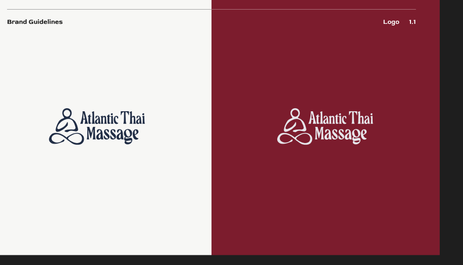 Atlantic Thai Massage logo suite — navy on cream and reversed on deep red