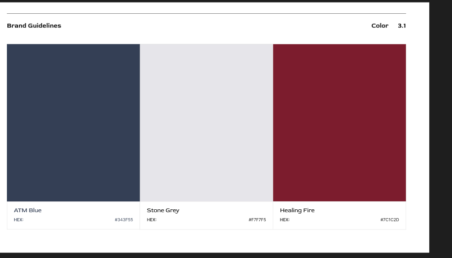 Atlantic Thai Massage colour palette — ATM Blue, Stone Grey, Healing Fire